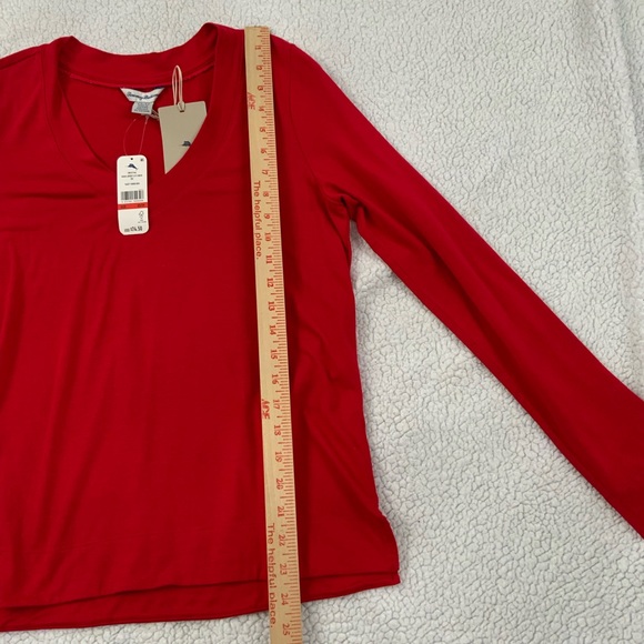 Tommy Bahama Women’s XS Kauai Jersey V-Neck Long Sleeve Tee Shirt Red New - Picture 9 of 10